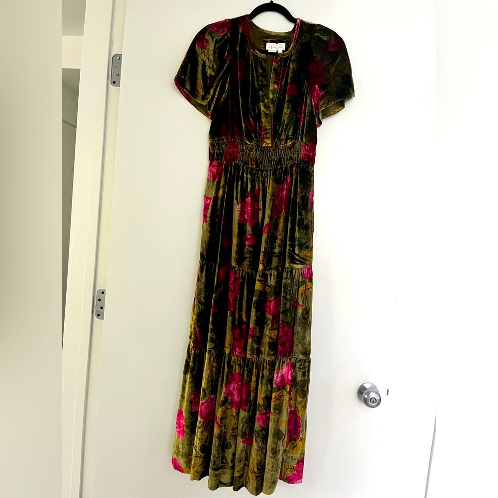Anthropologie Somerset maxi dress velvet floral
